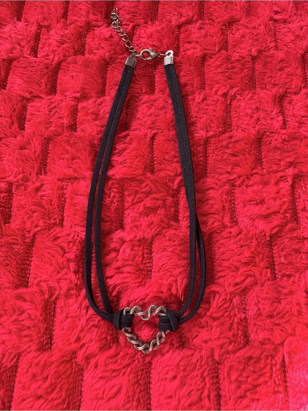 🖤 Black Suede Double-Strand Choker Necklace with Heart Link